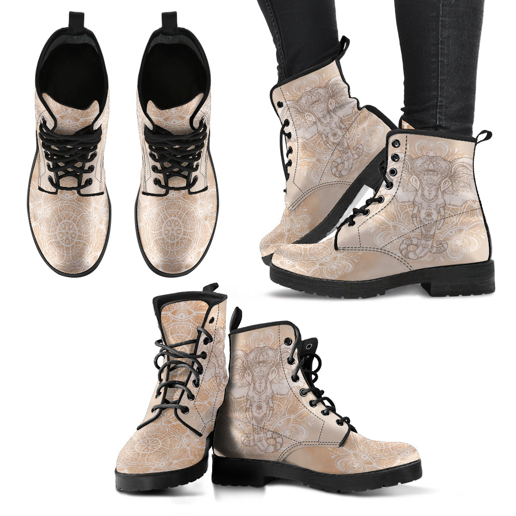 Beige Elephant Mandala Printed Boots