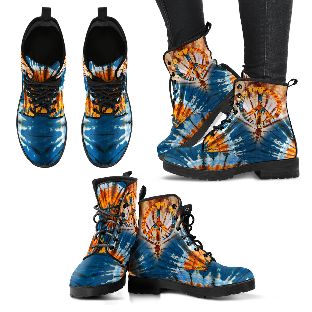 Blue & Orange Tie-Dye Peace Sign Women’s Boots