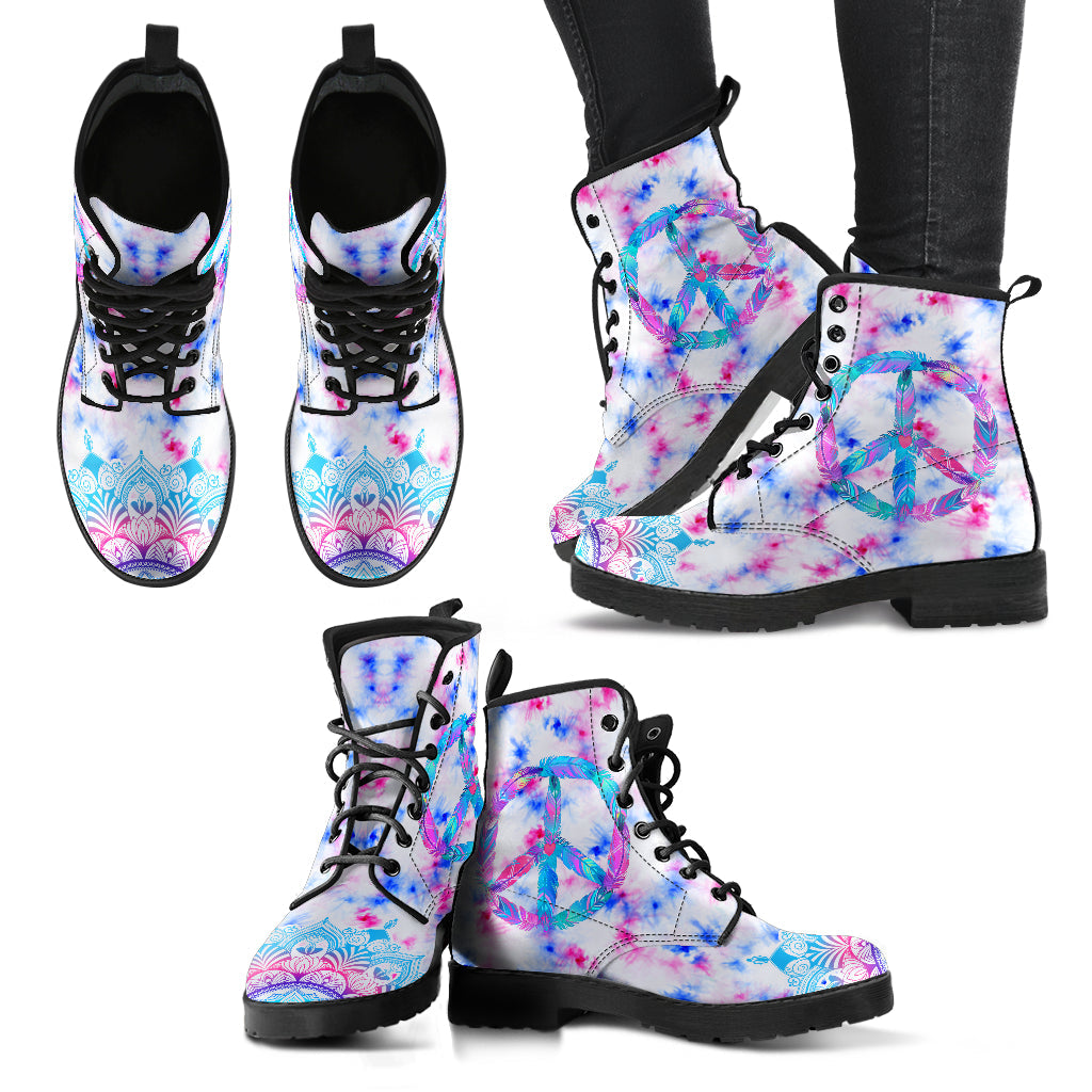 Pink Tie-Dye Peace Sign Boots