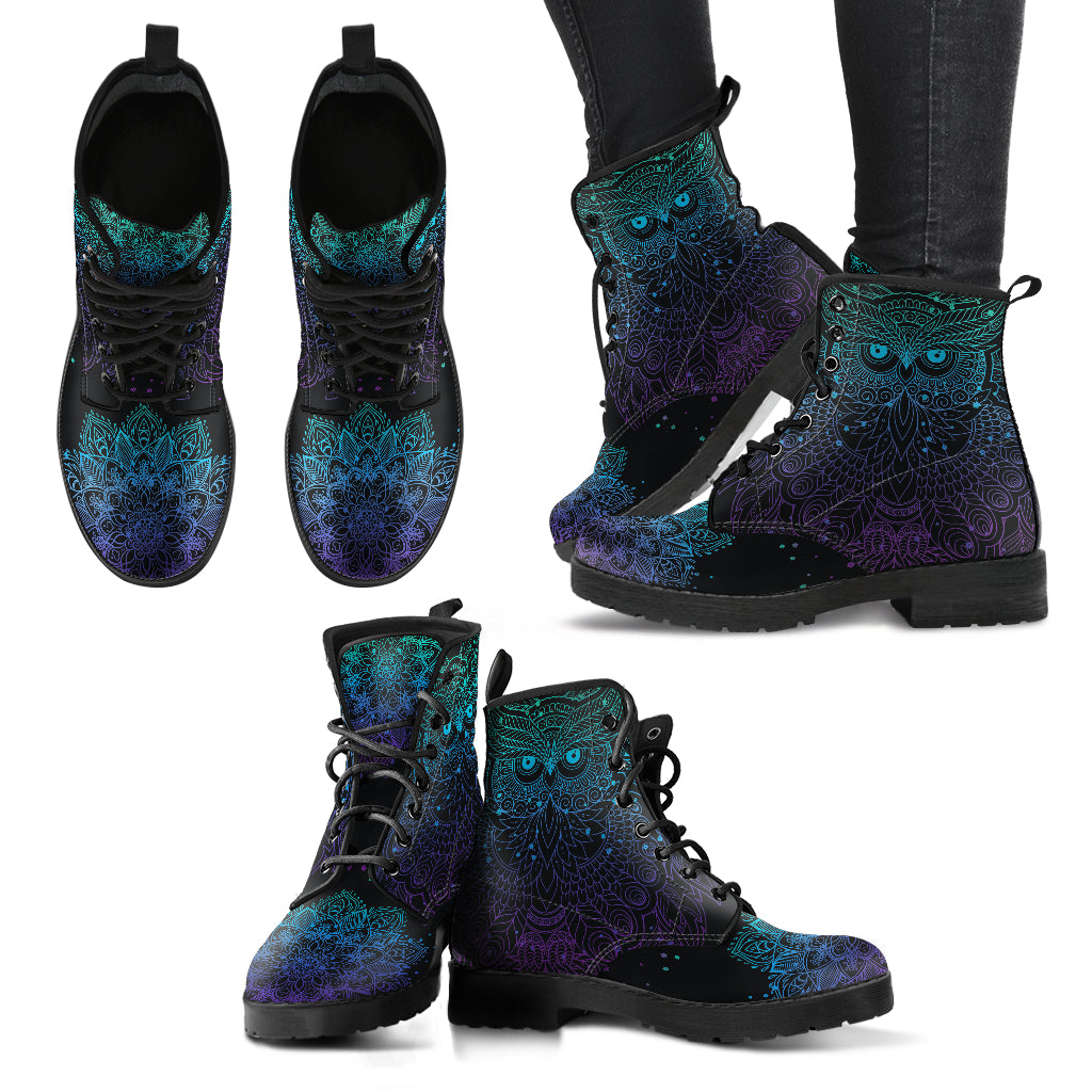 Blue & Purple Owl Mandala Women’s Boots