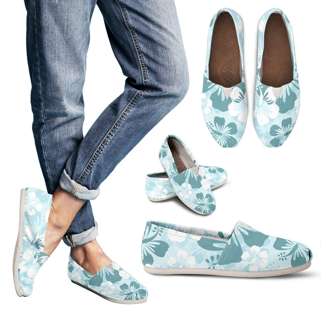 Teal Green Aloha Flowers Casual Shoes