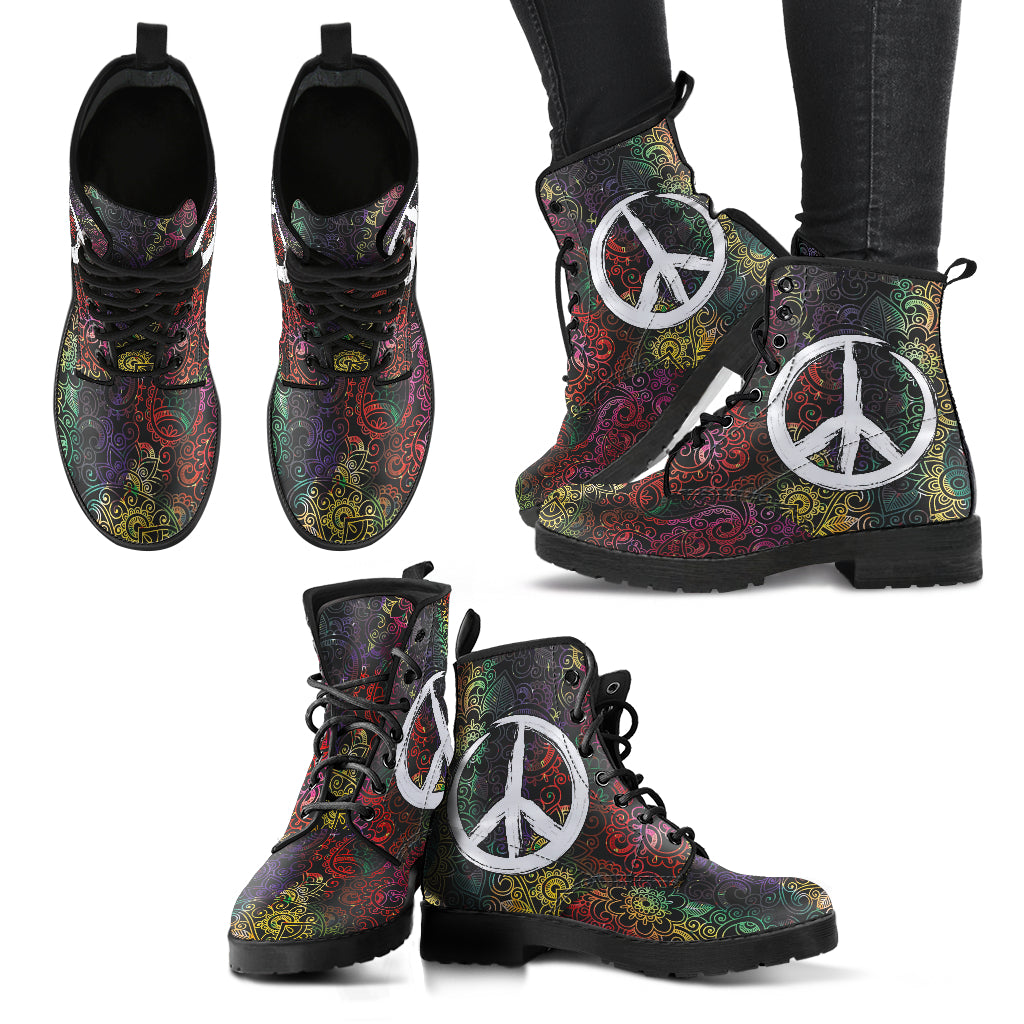 Henna Flowers Peace Sign Womens Boots
