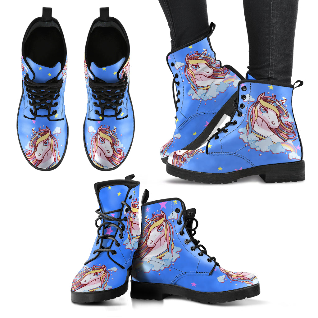 Unicorn Blue Ladies Leather Look Boots