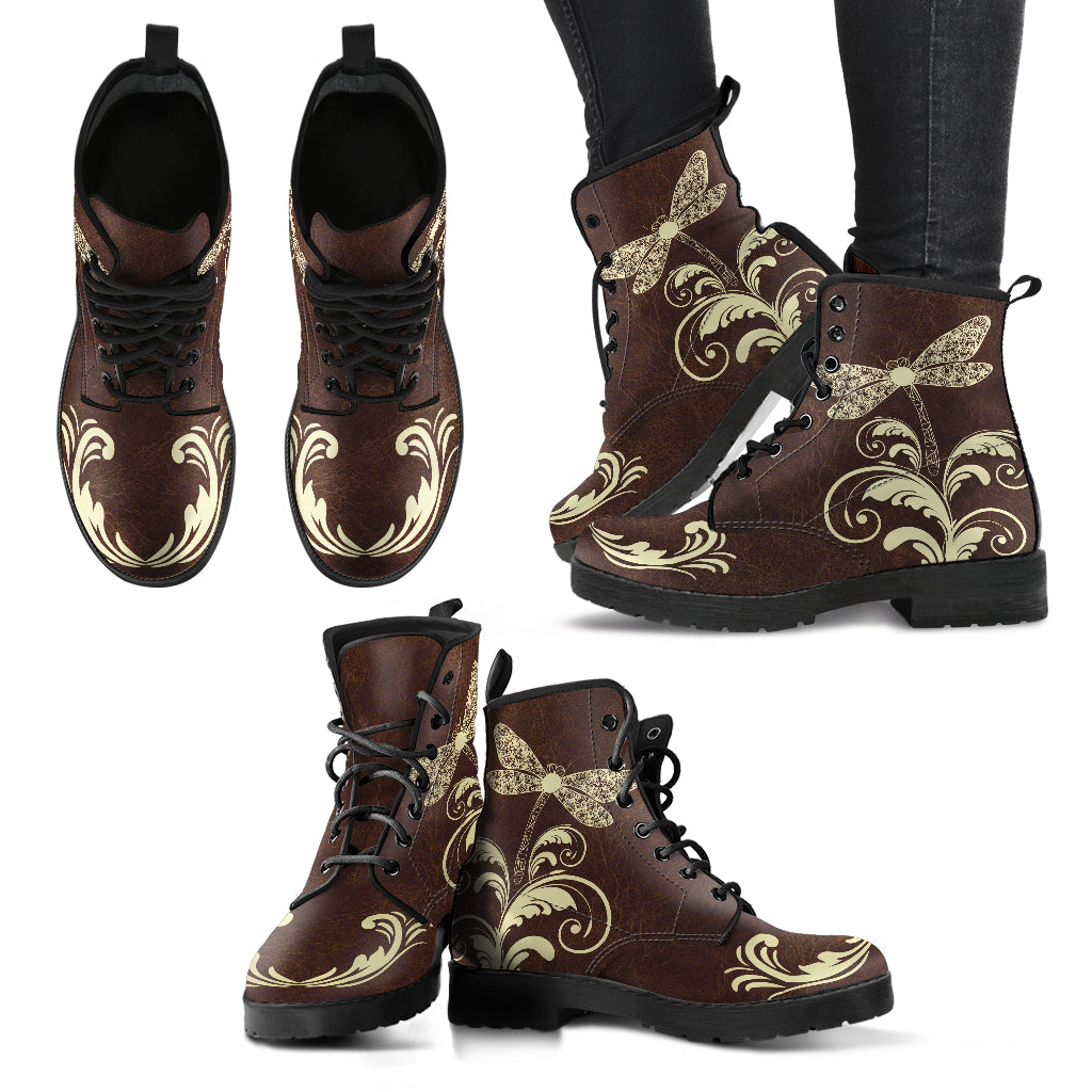 Brown Dragonfly Printed Boots