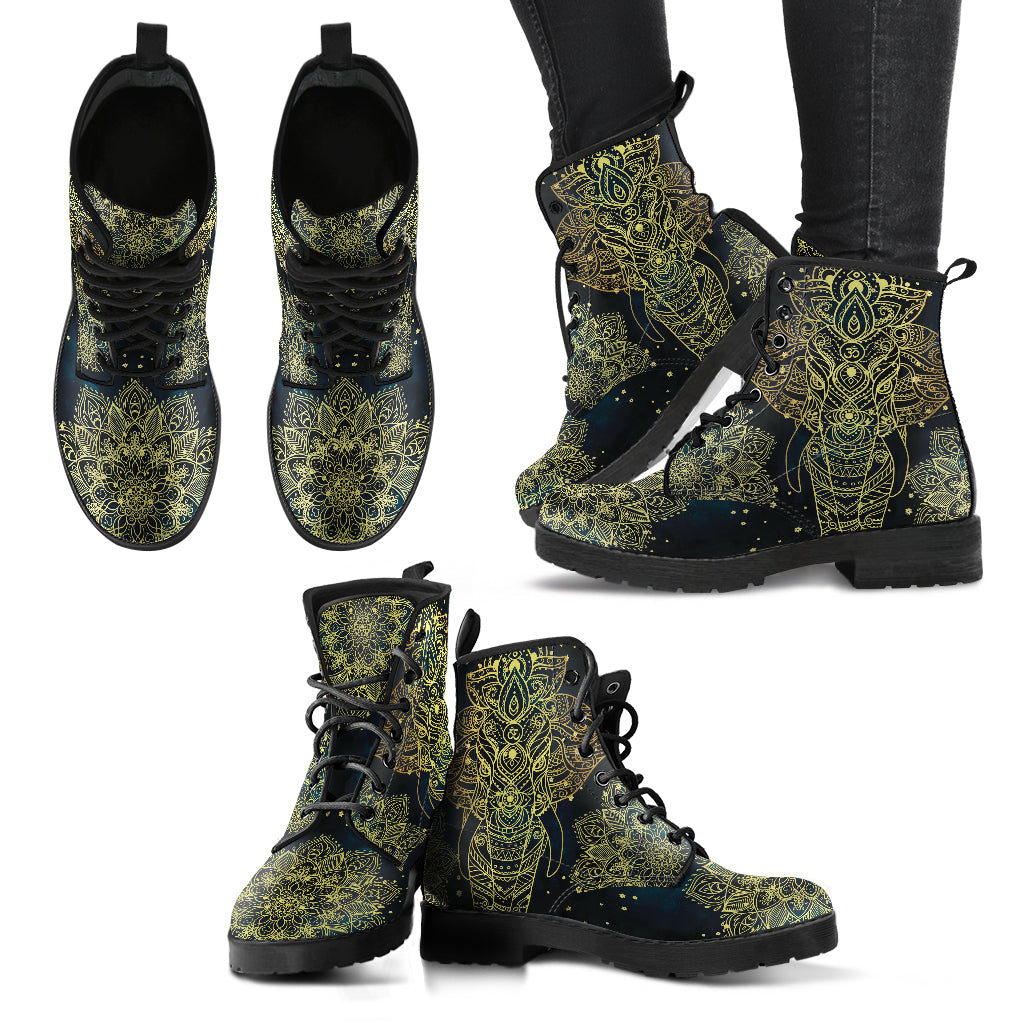 Golden Elephant Mandala Printed Boots