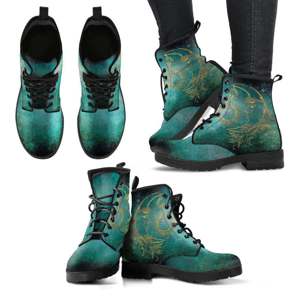 Teal Sun & Moon Printed Boots