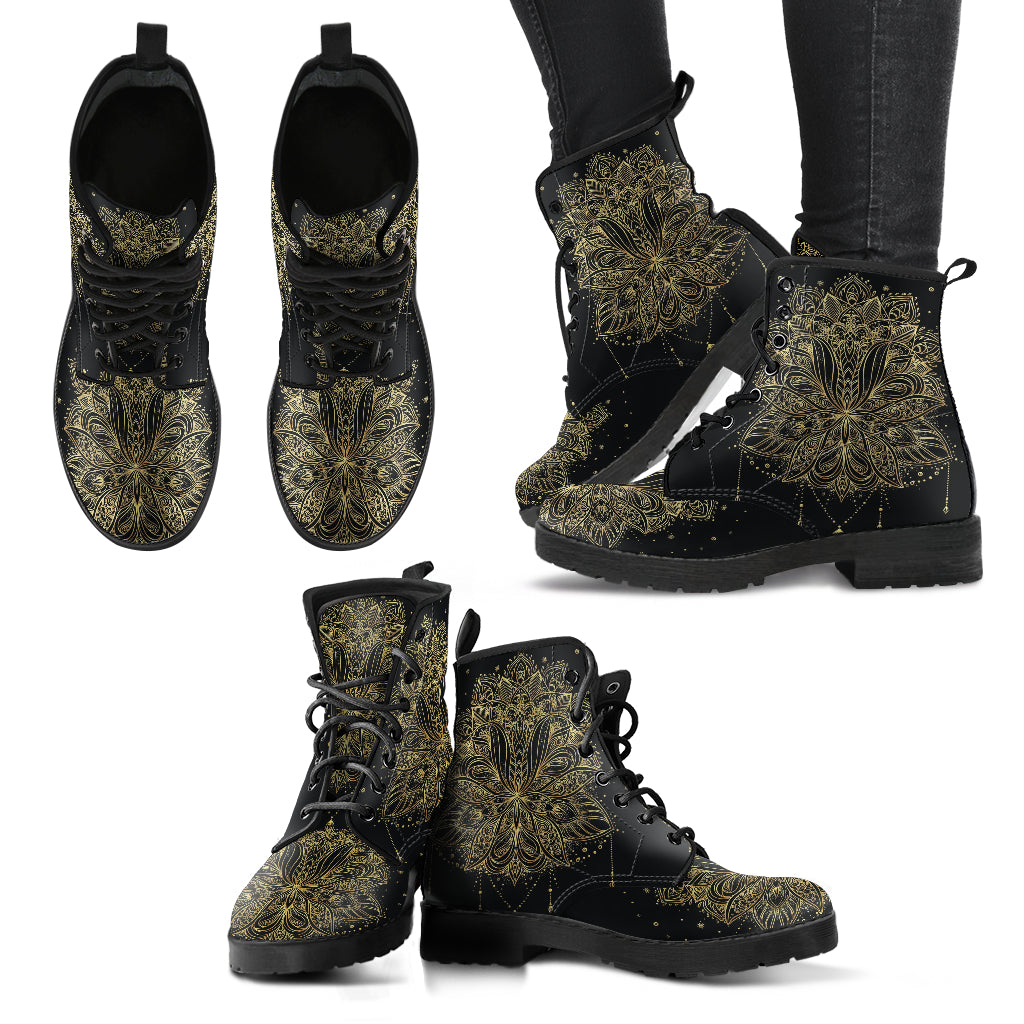 Golden Lotus Mandala Women's Leather Boots