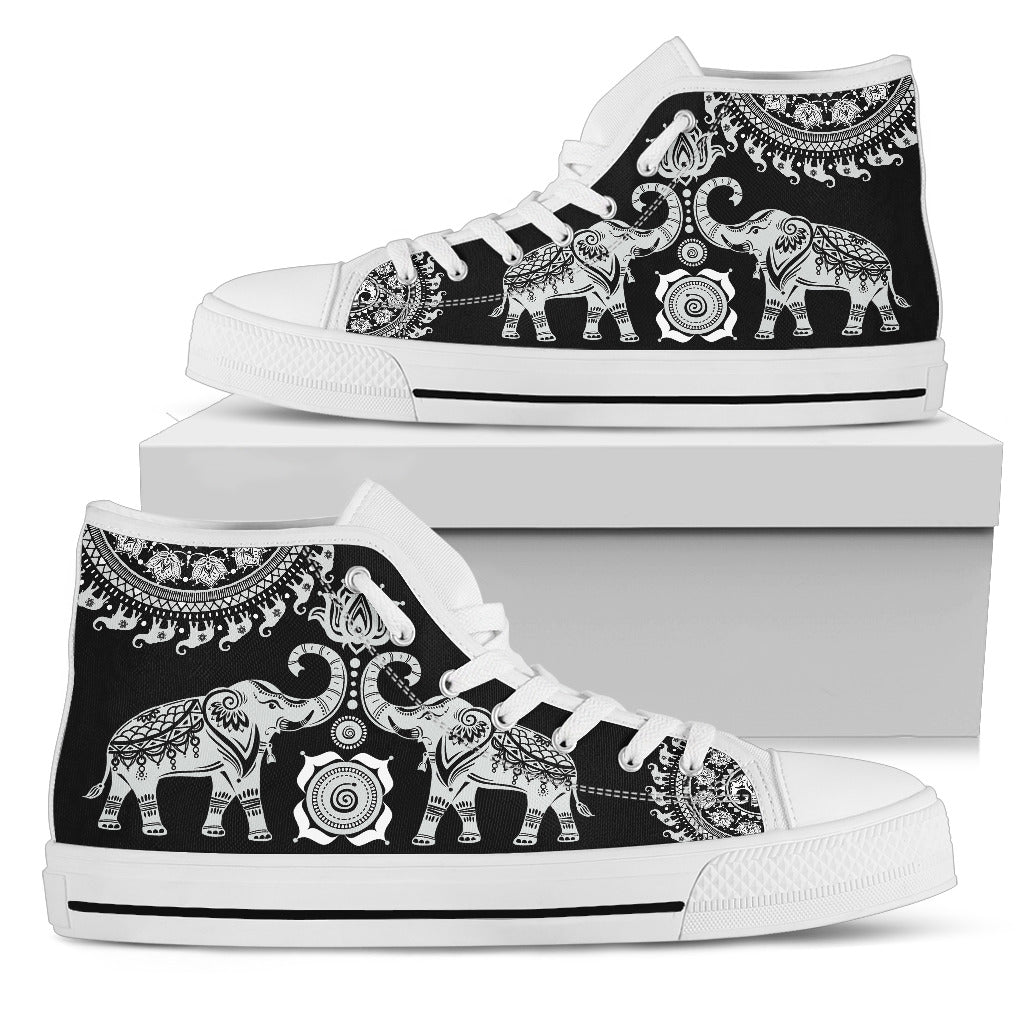 Elephant mandala high-top shoes, rear view
