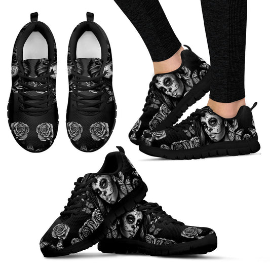 Black & White Calavera White Womens Sneakers