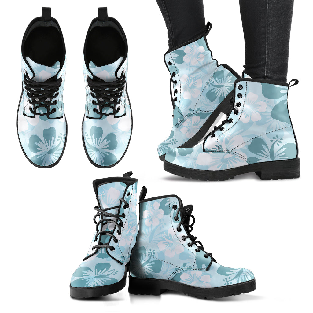 Light Green Teal Aloha Flowers Womens Boots