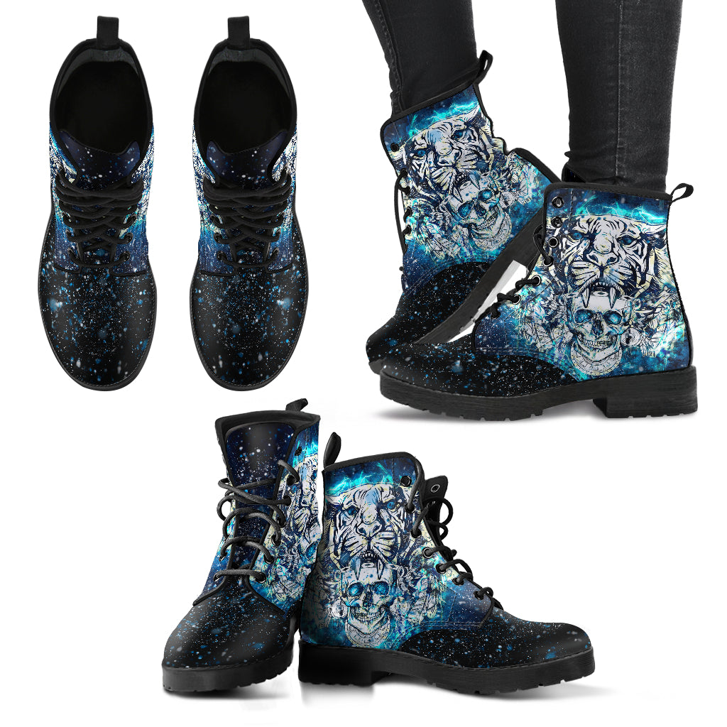 White tiger and skull warrior women’s printed boots – product image 3