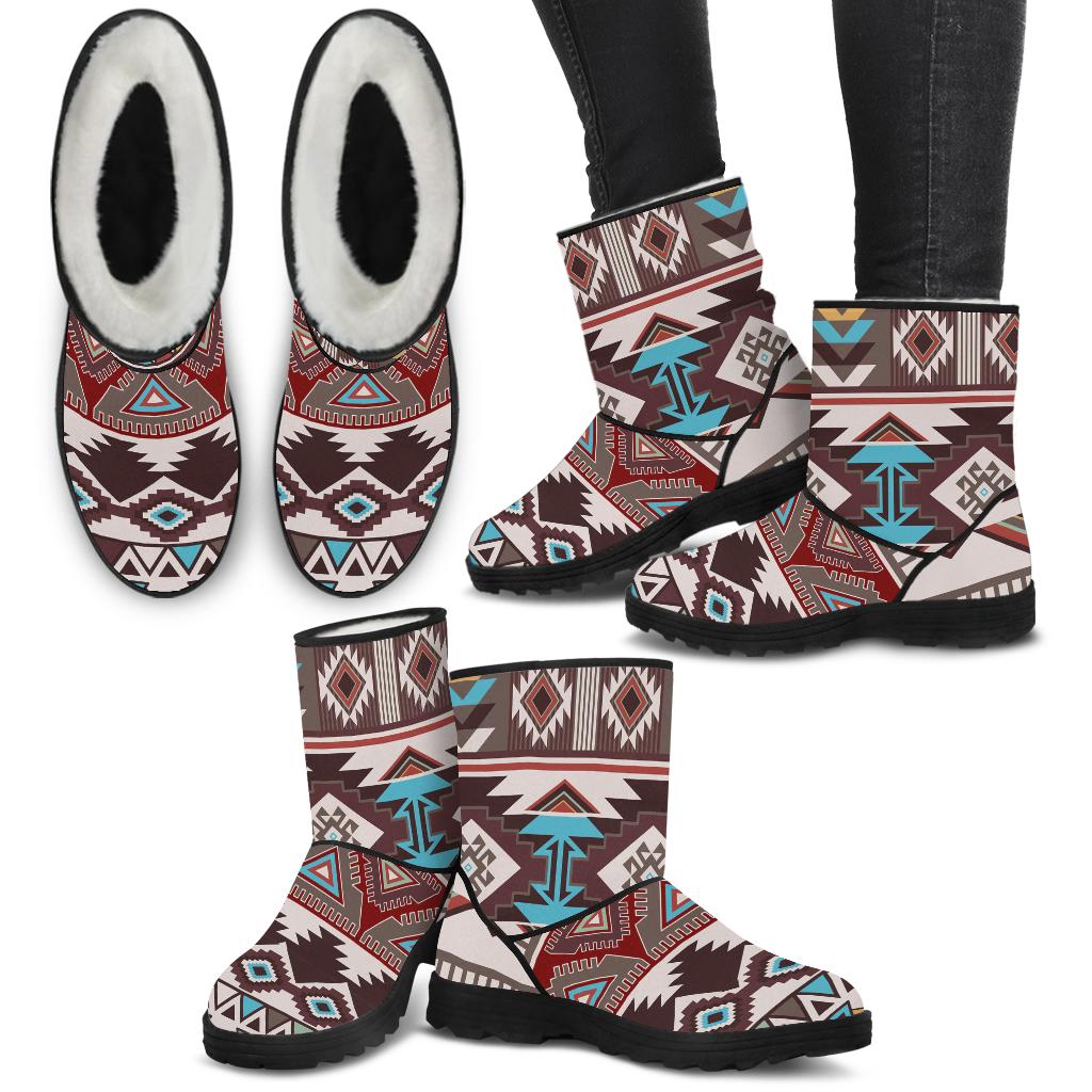 Brown Boho Chic Bohemian Aztec Faux Fur Boots