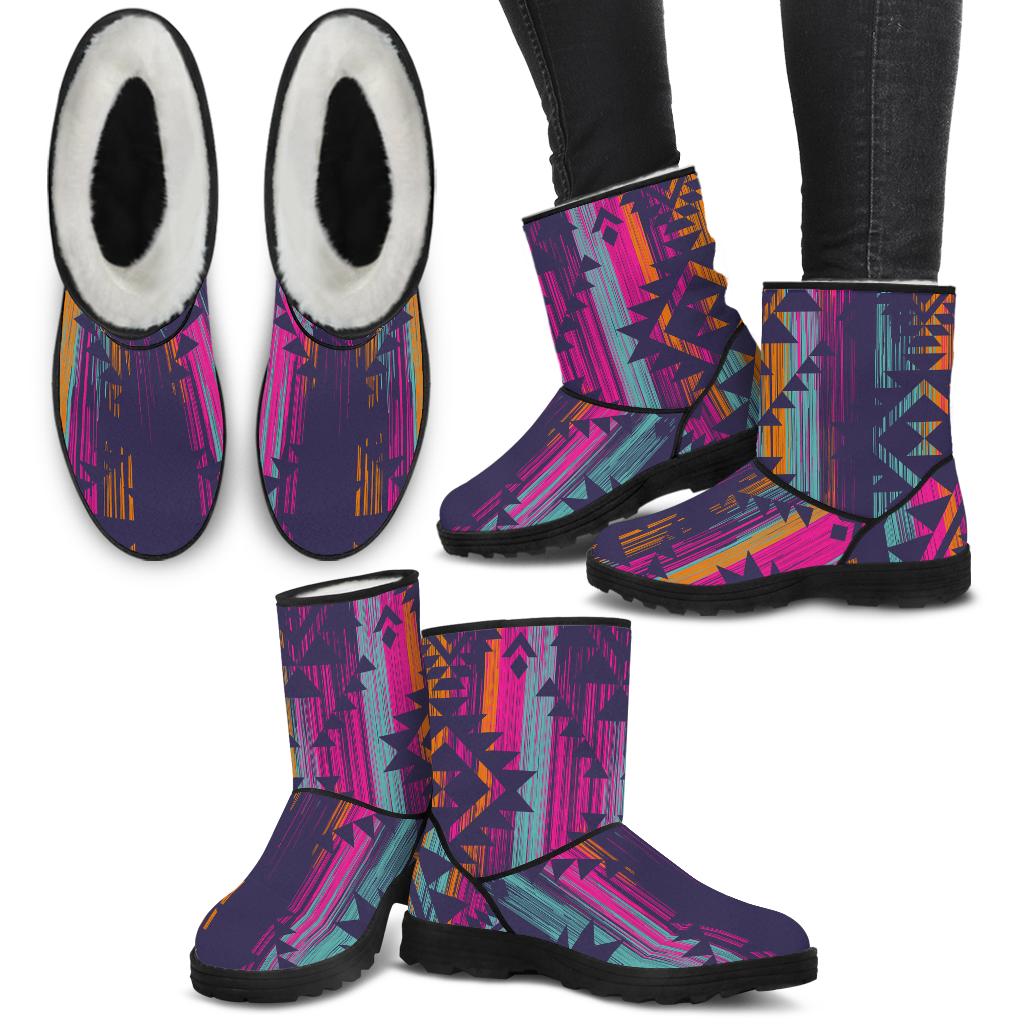 Colorful Boho Chic Aztec Faux Fur Boots
