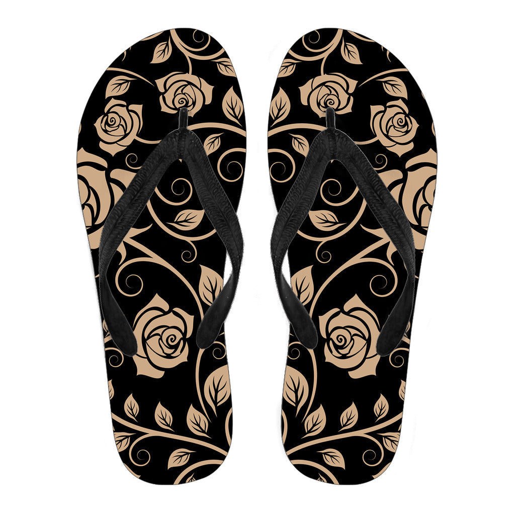 Tan Floral Decor Flip Flops
