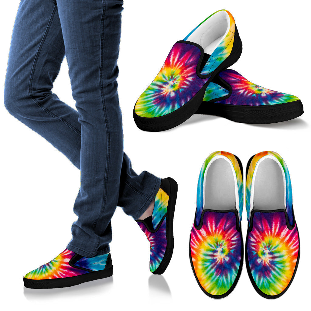 Colorful Tie Dye Spiral Print Slip On Shoes