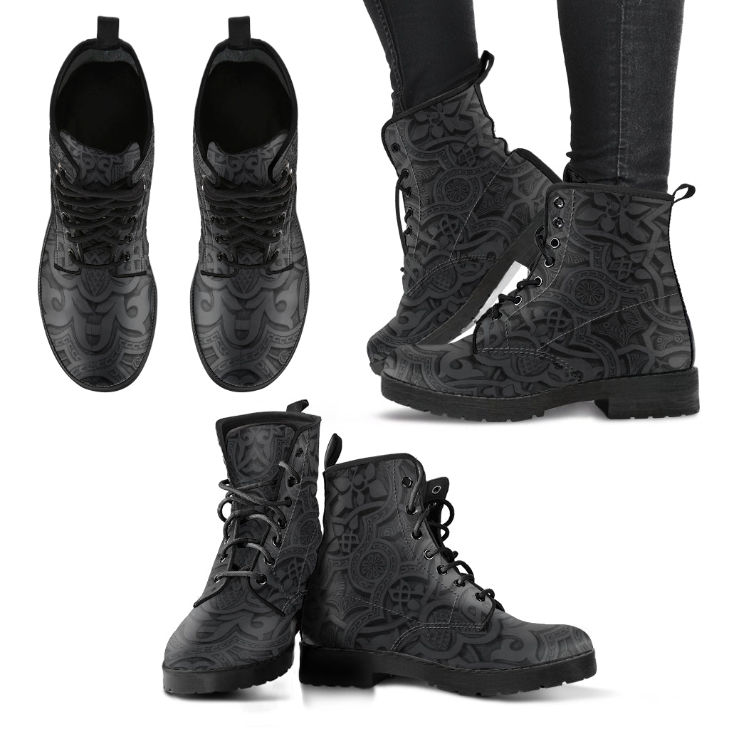 Dark Brown Decor Womens Boots, Printed Custom Shoes, Women's Boots, Vegan Leather Combat Boots, Classic Boot, Lace Up Boot , Casual Boots Women