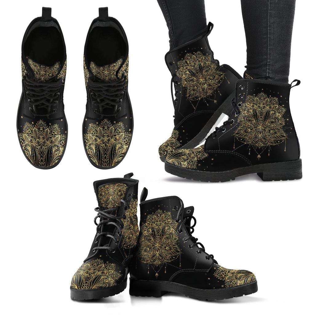 Gold Lotus Mandala Women's Leather Boots