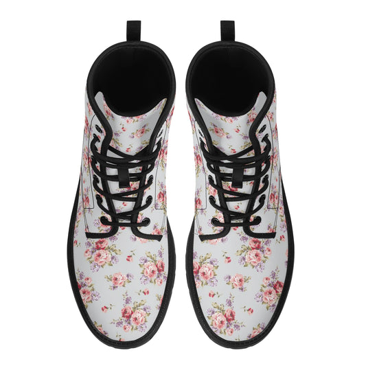 Gray & Pink Rose Printed Boots