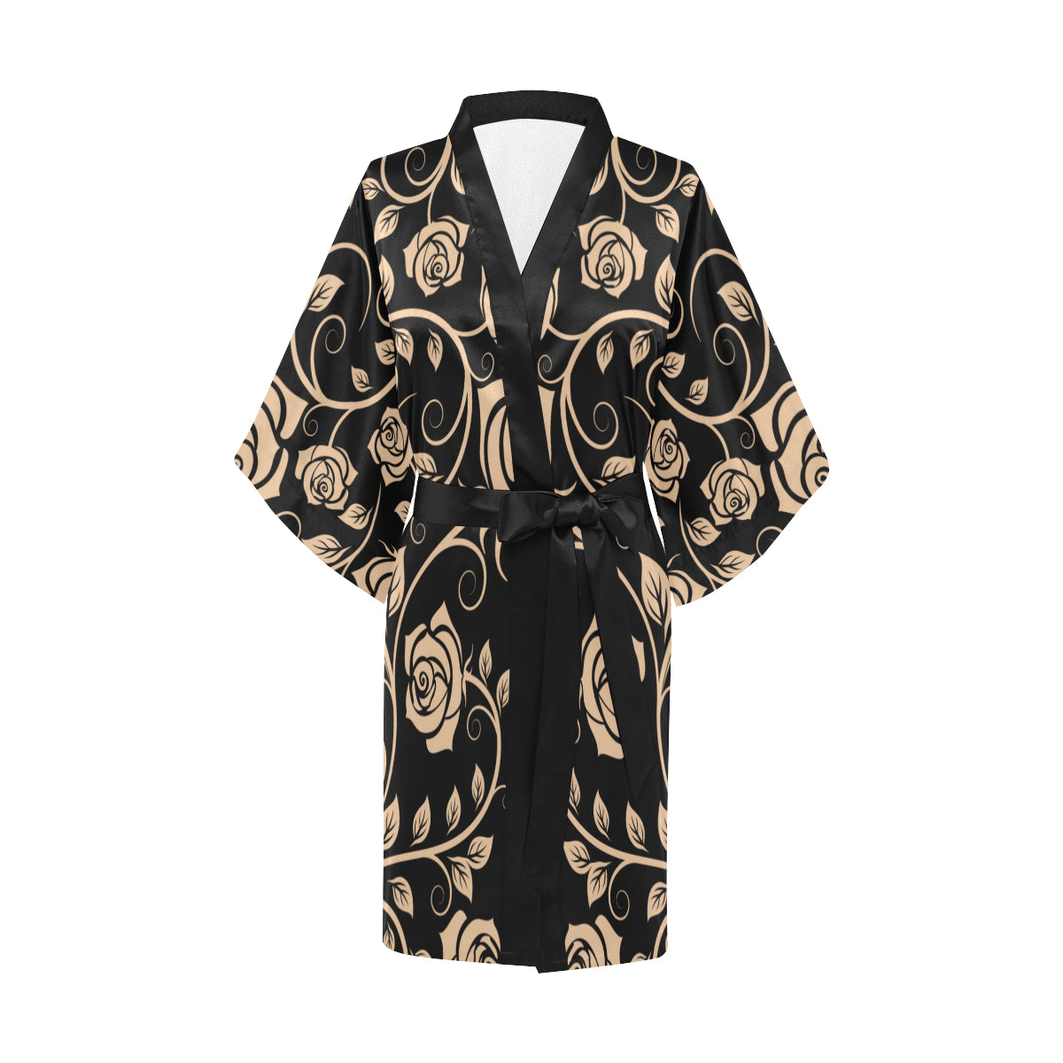 Tan Roses Decor Kimono Robe
