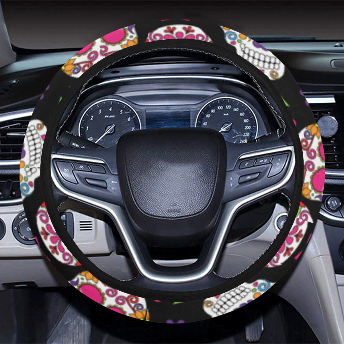 Colorful Sugar Skulls Steering Wheel Cover