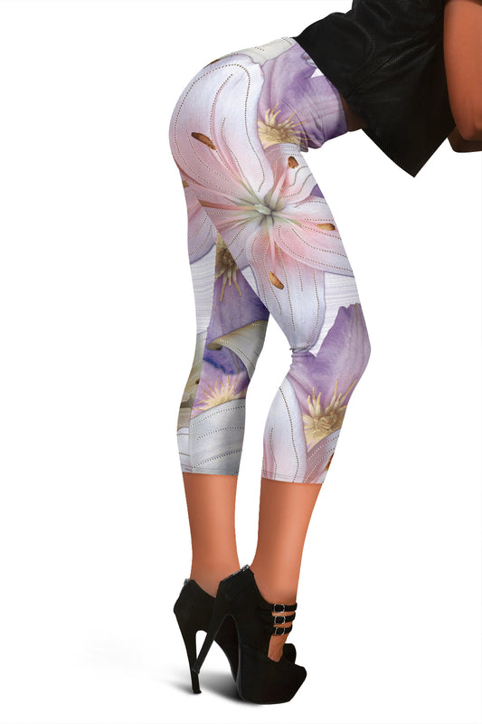 Purple Flowers Capri Leggings