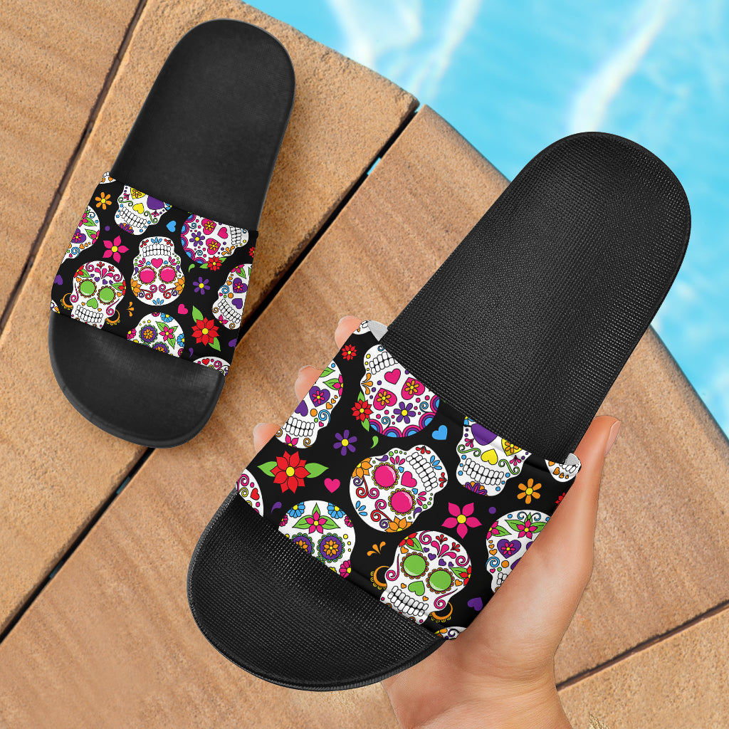 Colorful Sugar Skulls Slide Sandals