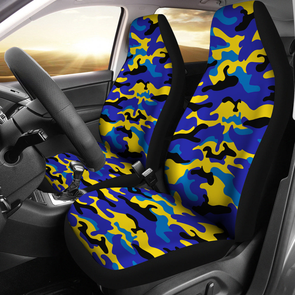 Yellow and Blue Camouflage Printed Car Seat Covers