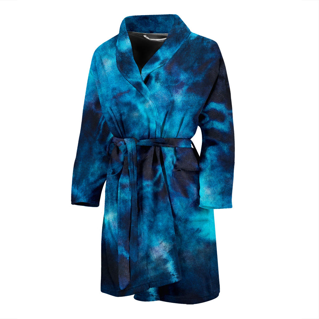 Mens Blue Tie Dye Grunge Bath Robe