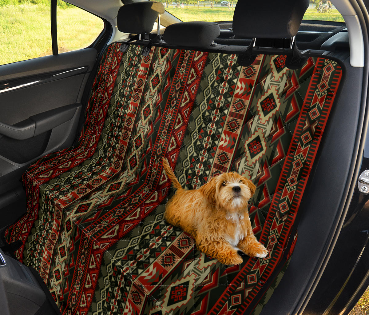 Red & Brown Boho Chic Aztec Bohemian Aztec Car Back Seat Pet Cover