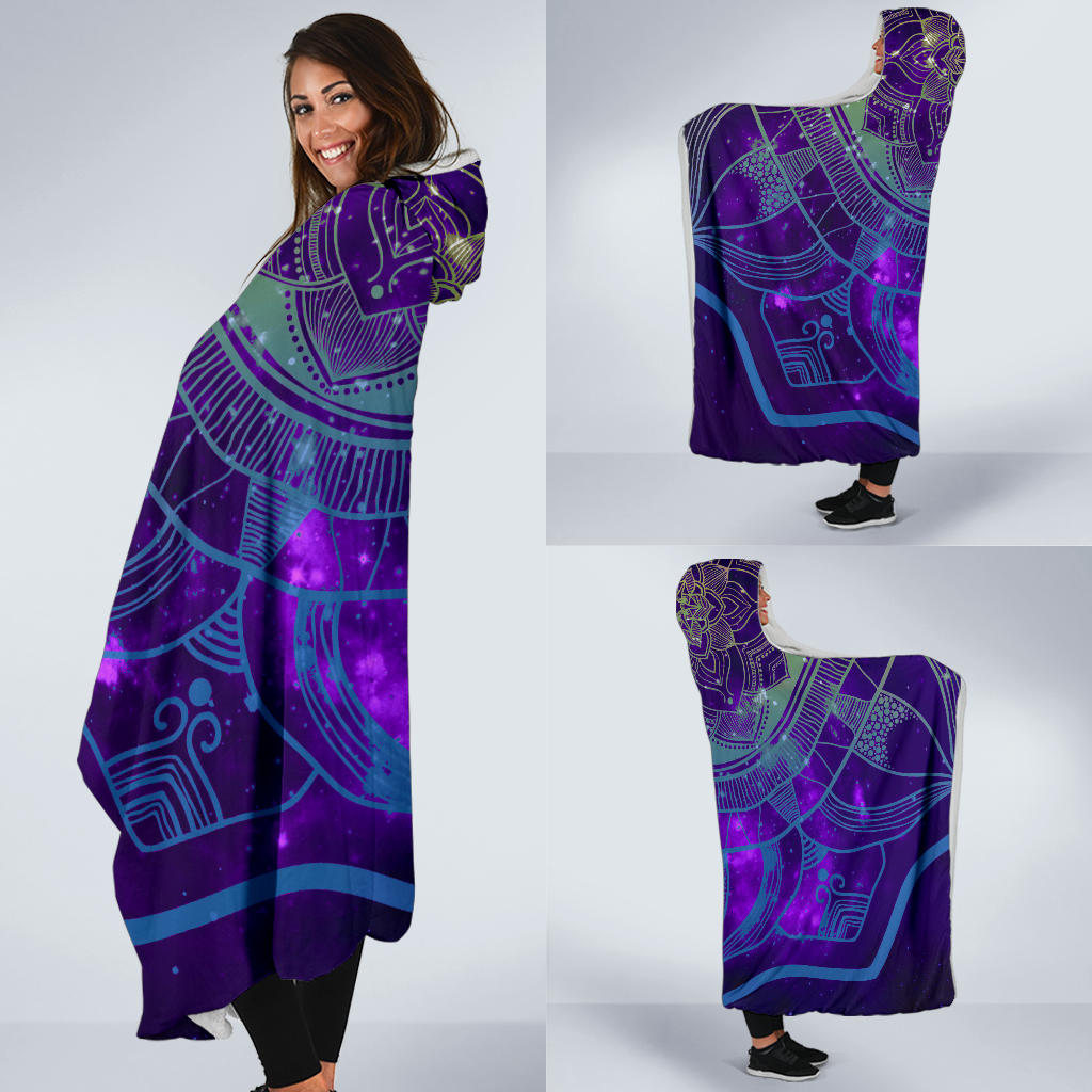 Blue Green Purple Mandala Hooded Blanket