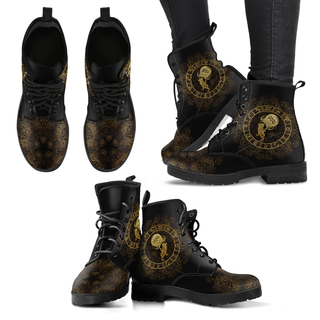 Black & Gold Aquarius Zodiac Boots