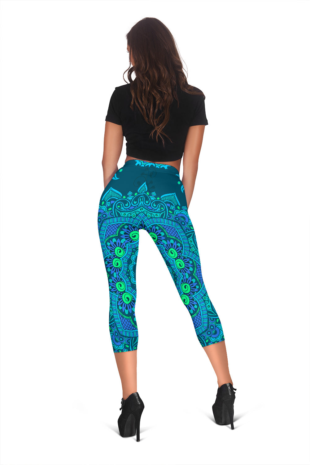 Teal Mandalas Decor Capri leggings
