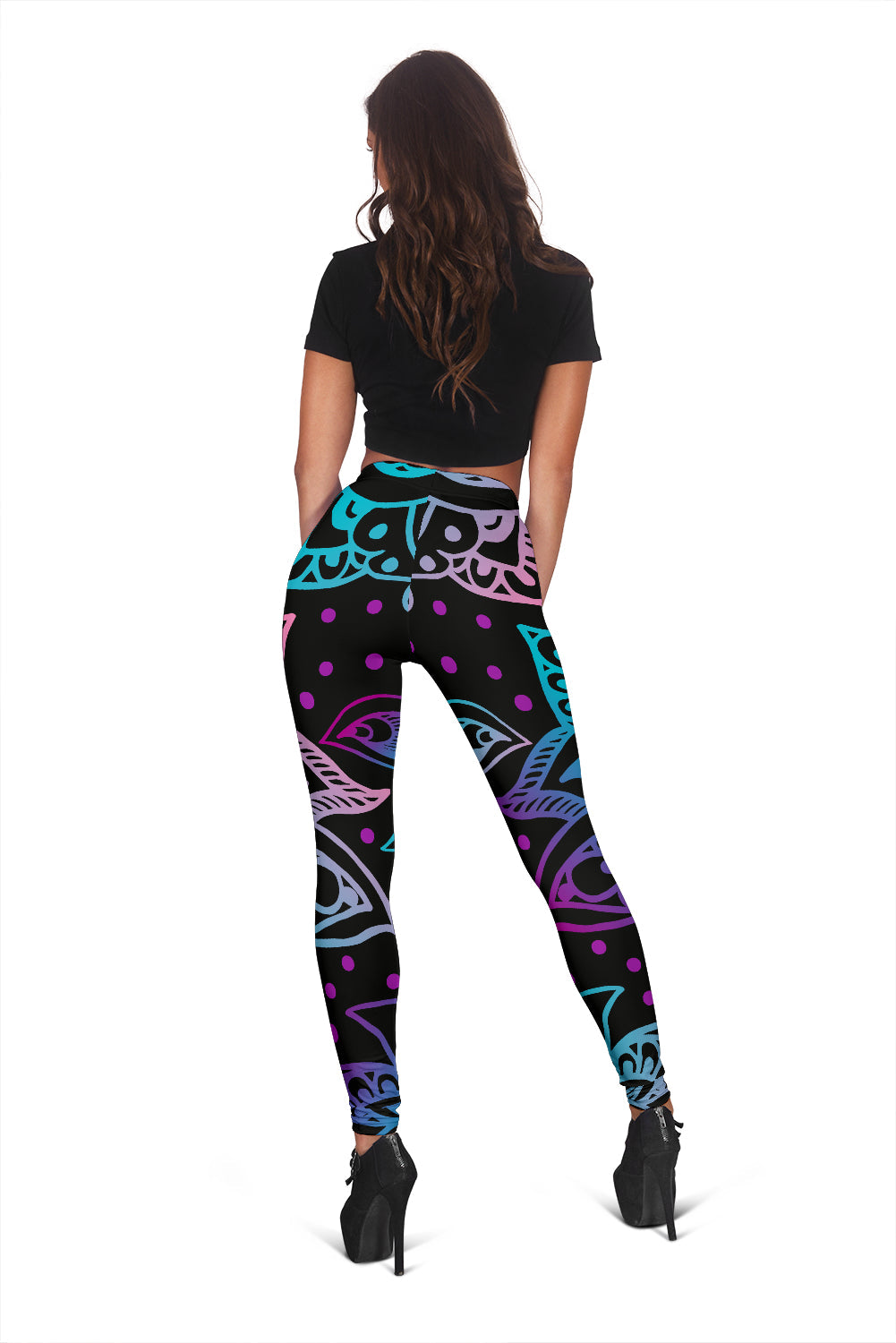 Black & Purple & Lotus Decor Leggings