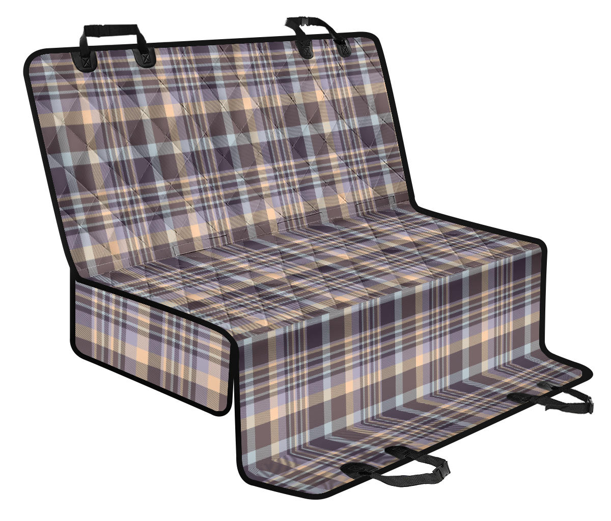 Beige Plaid Car Back Seat Pet Cover