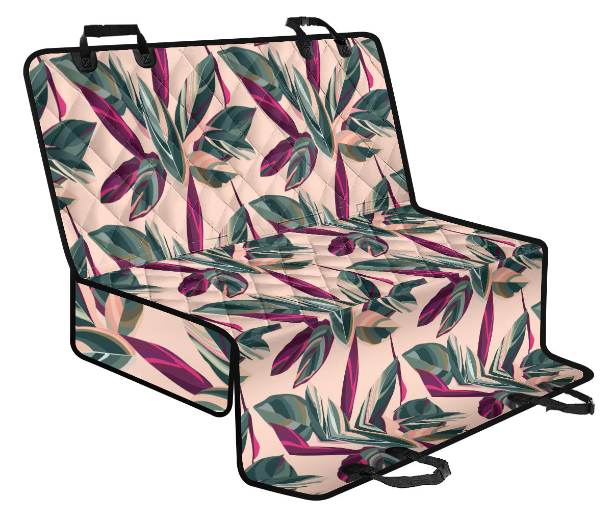 Beige Floral Leaves Car Back Seat Pet Cover