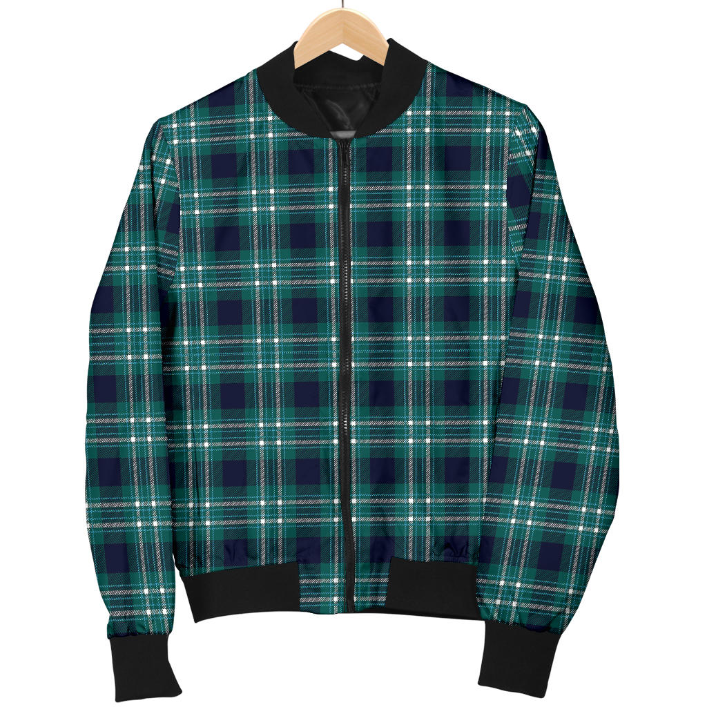 Womens Green Plaid Bomber Jacket