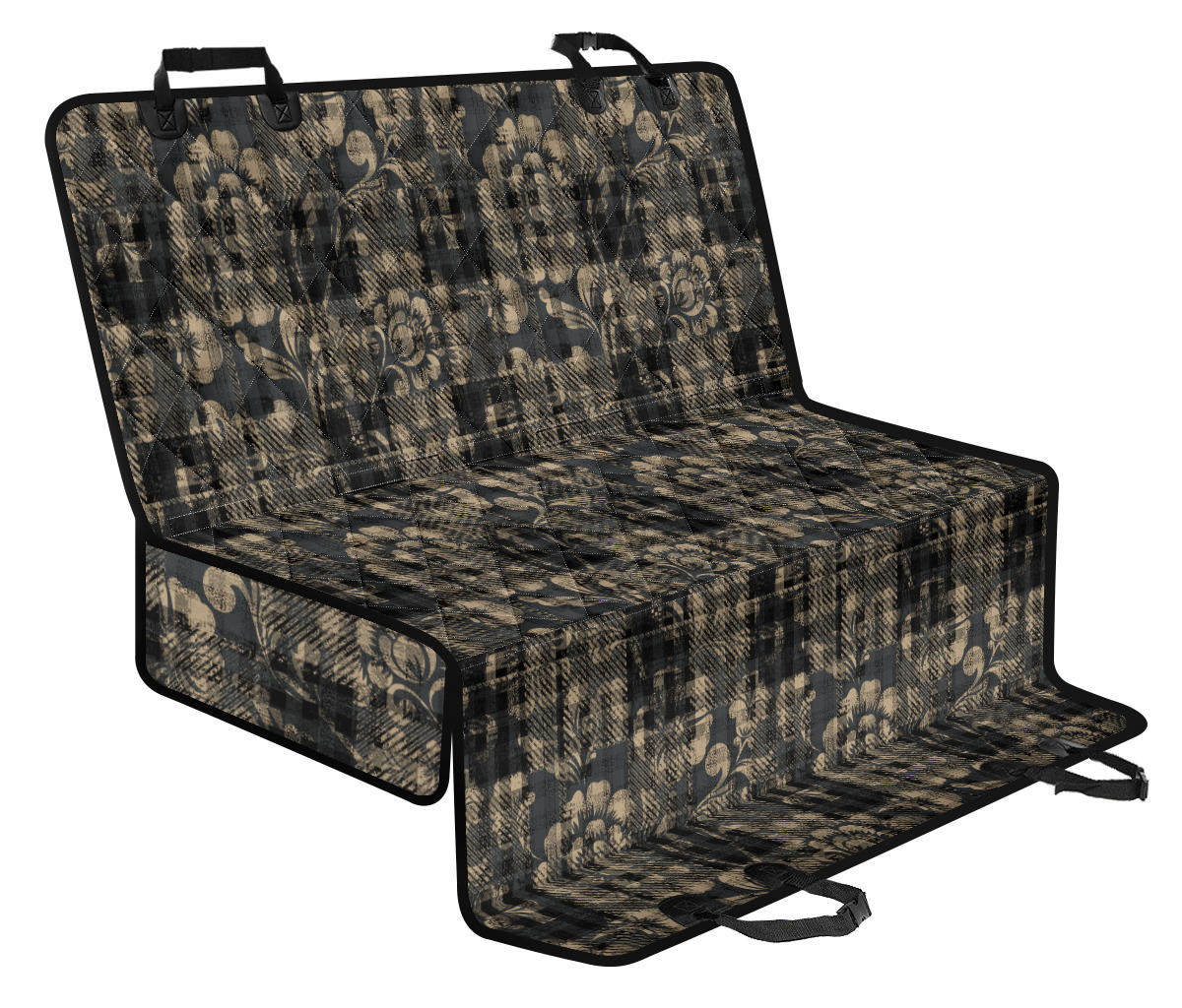 Vintage Floral-Plaid Car Back Seat Pet Cover