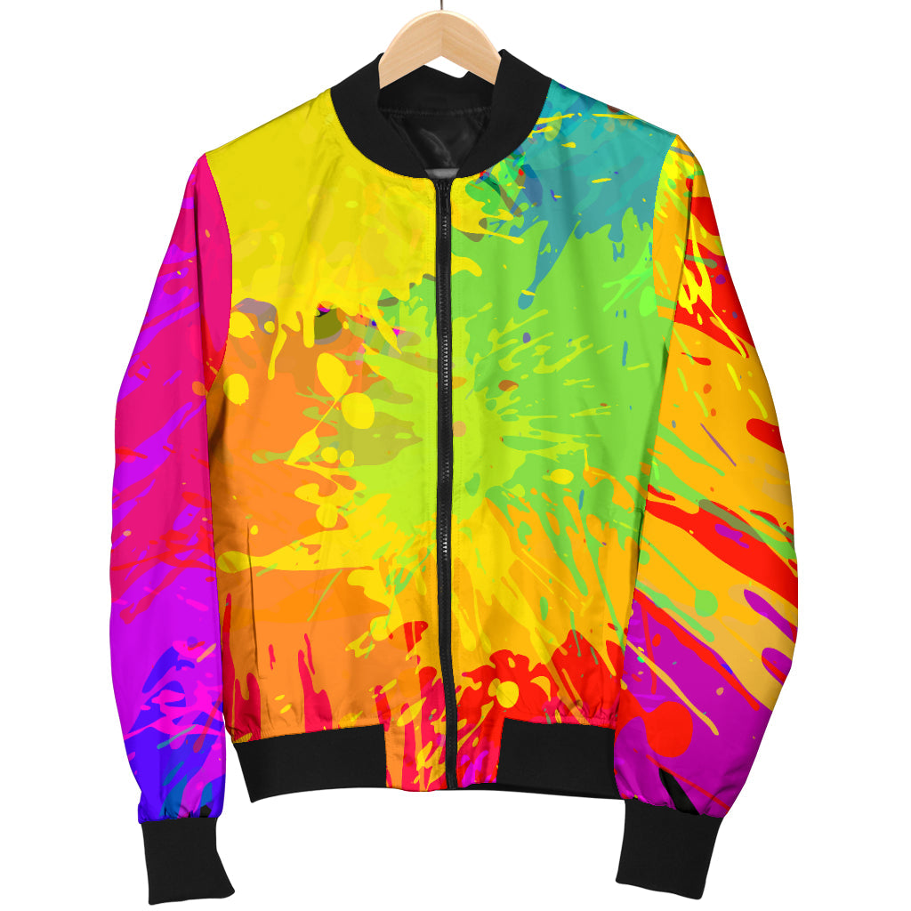 Mens Colorful Paint Splatter Abstract Art Bomber Jacket