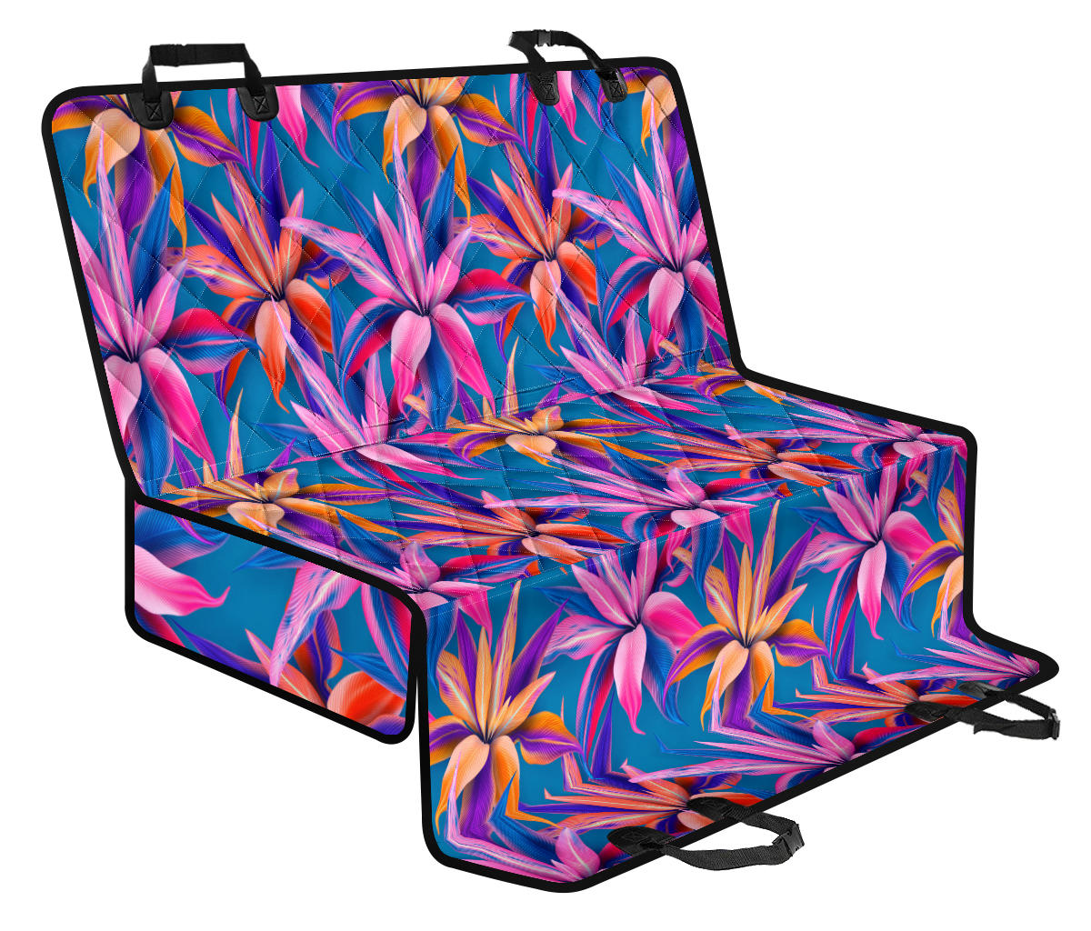 Blue Pink Floral Car Back Seat Pet Cover