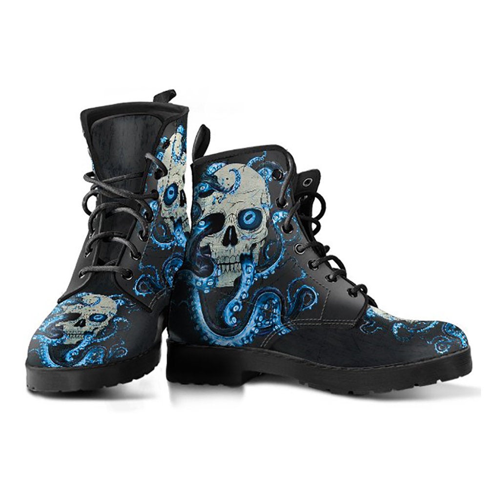 Blue skull and octopus printed boots – product image 2