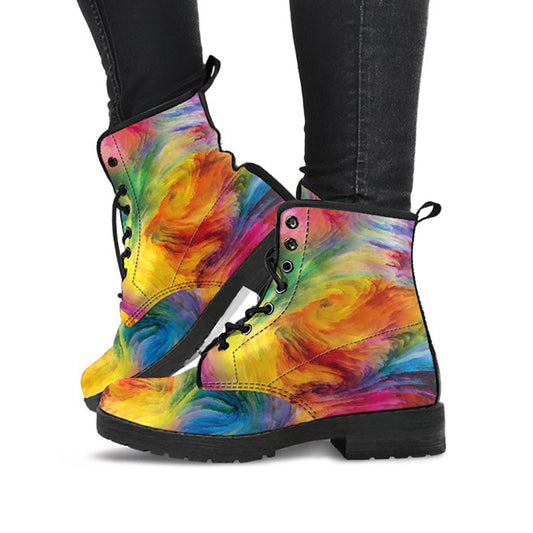 Printed boots with rainbow abstract brushstroke artwork