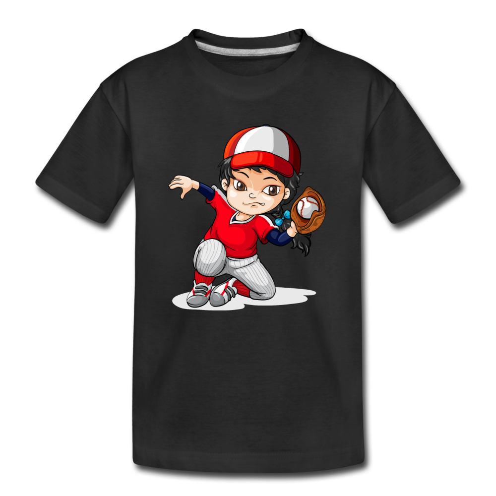Baseball Girl Cartoon Kids T-Shirt - black