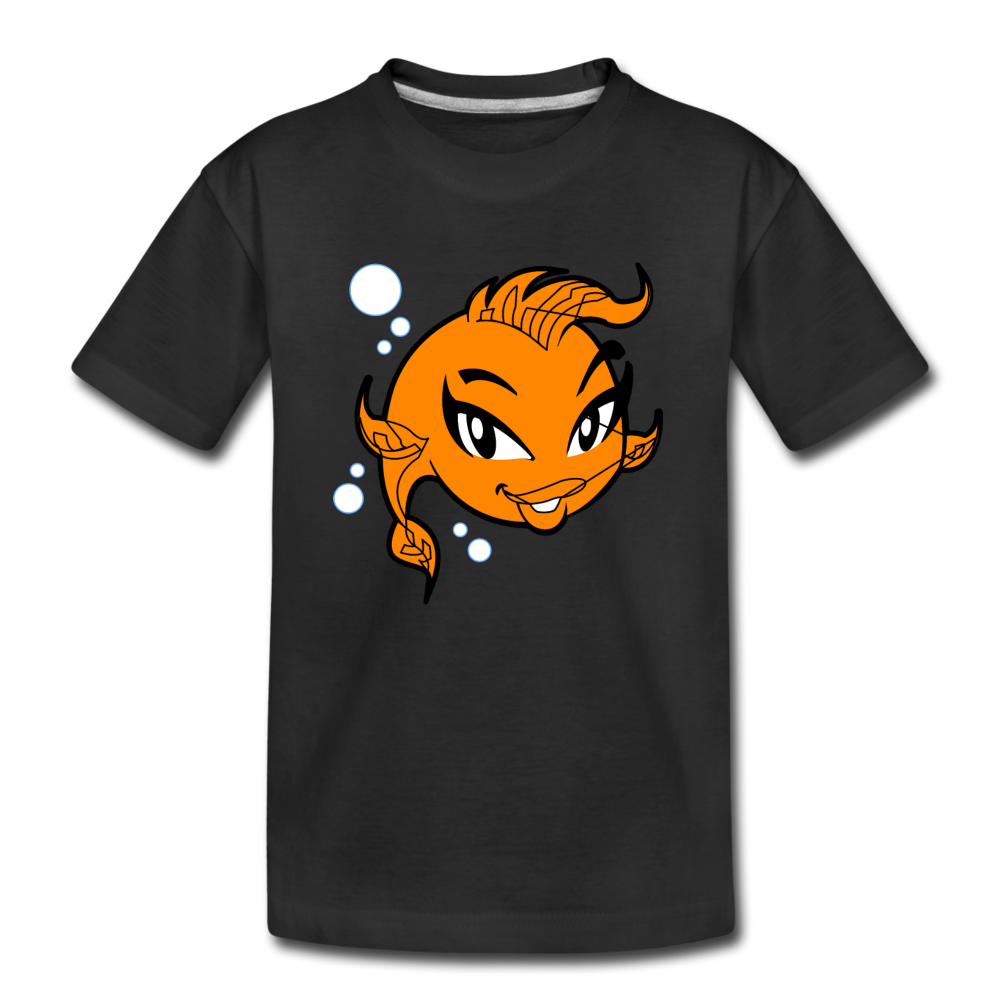 Girl Fish Cartoon Kids T-Shirt - black