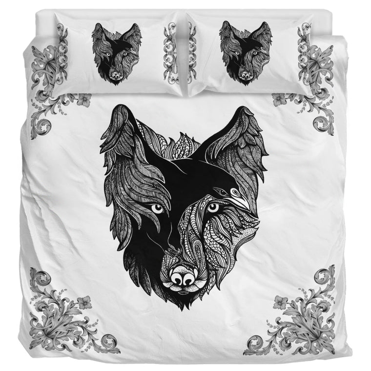 Unique printed gift ideas featuring wolf and raven bedding