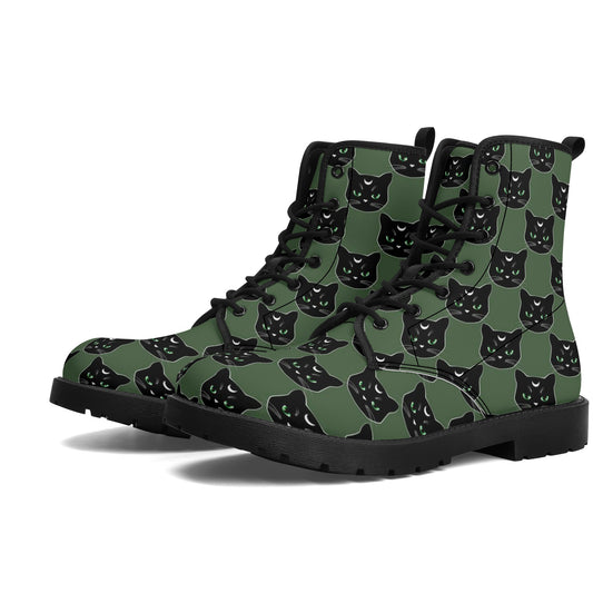 Military Green Cat Boots Women's Leather Boots
