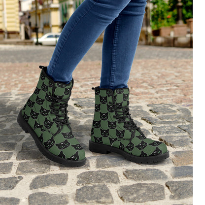 Military Green Cat Boots Women's Leather Boots