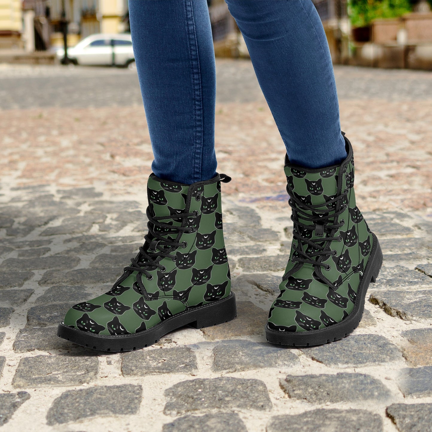 Military Green Cat Boots Women's Leather Boots
