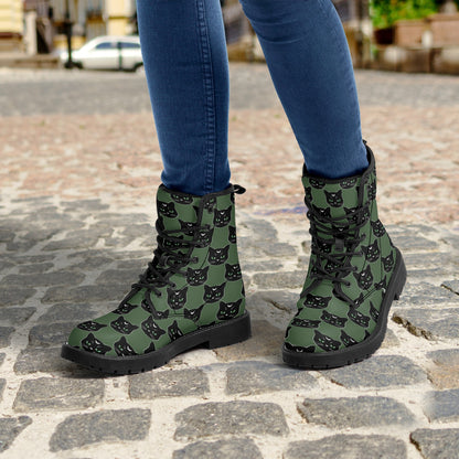 Military Green Cat Boots Women's Leather Boots