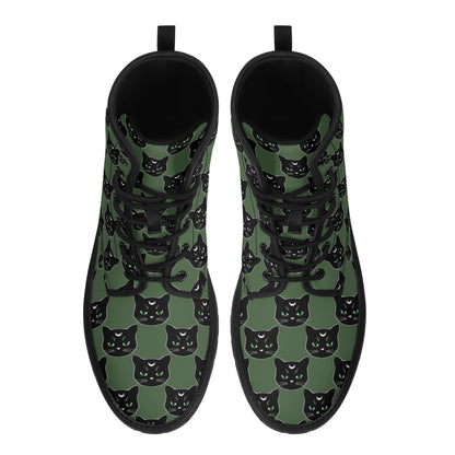 Military Green Cat Boots Women's Leather Boots