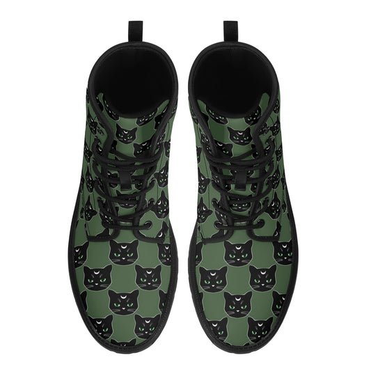 Military Green Cat Boots Women's Leather Boots